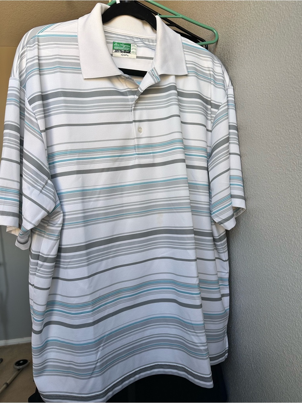Hogan White Polo with Gray and Teal Stripes